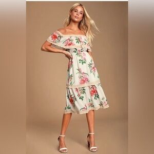 Lulu's Aviara Floral Off Shoulder Tiered Dress S